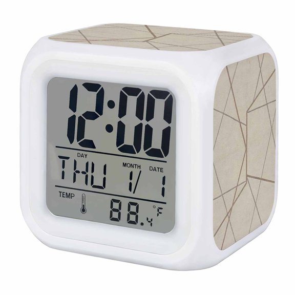 Medieval Alarm Clock, Irregular Brown Stripes Abstract Artistic Retro Digital Clock Night Light with 7 Color, Calendar Temperature Display, LED Desk Small Clock for Bedrooms Bedside Living Room