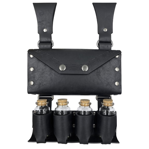 Medieval Alchemy Belt Waist Pack Combo with Multiple Potion Bottles, Viking Rivet Belt Side Pouch for Cosplay