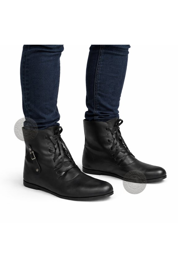 Medieval Ankle Boots Men's Fantasy Gothic Boot Reenactment Footwear LARP Sca Fest Cosplay Shoe Leather Shoes Size 10