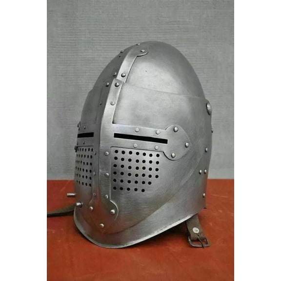 Medieval Armor Helmet 18 Gauge Steel Knight Templar Visor Helmet Halloween