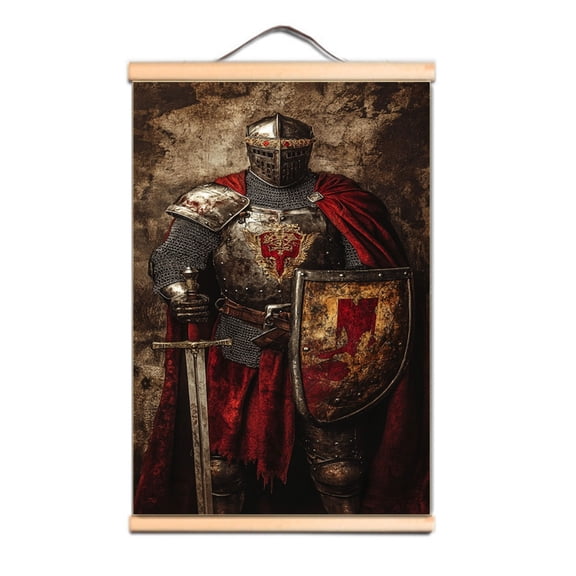Medieval Armor Warrior Legion Scroll Painting Wall Decorative Banner Wall Chart Masonic Knight Templar Tapestry Wall Art Posters and Prints Canvas Hanging Flag,Multicolor,11.8X17.7 inches