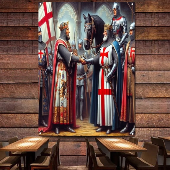 Medieval Armor Warrior Legion Wall Decorative Banner Wall Chart Masonic Knight Templar Tapestry Wall Art Posters and Prints Polyester Printed Flag With 4 Metal Holes,38X57 inches