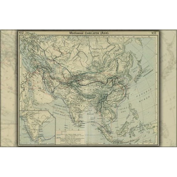 Medieval Asia Commerce Map - 24"x36" Poster