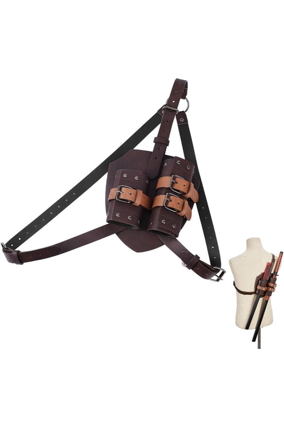 Medieval Back Frog Double Sheaths Adjustable Case Leather Belt Warrior Costume Brown