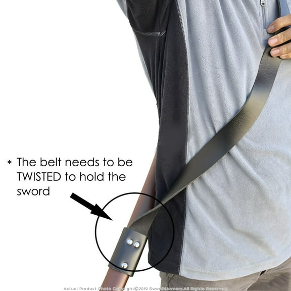 Medieval Baldric Sword Belt Back Hanger Adjustable Frog with Laces Black Leather