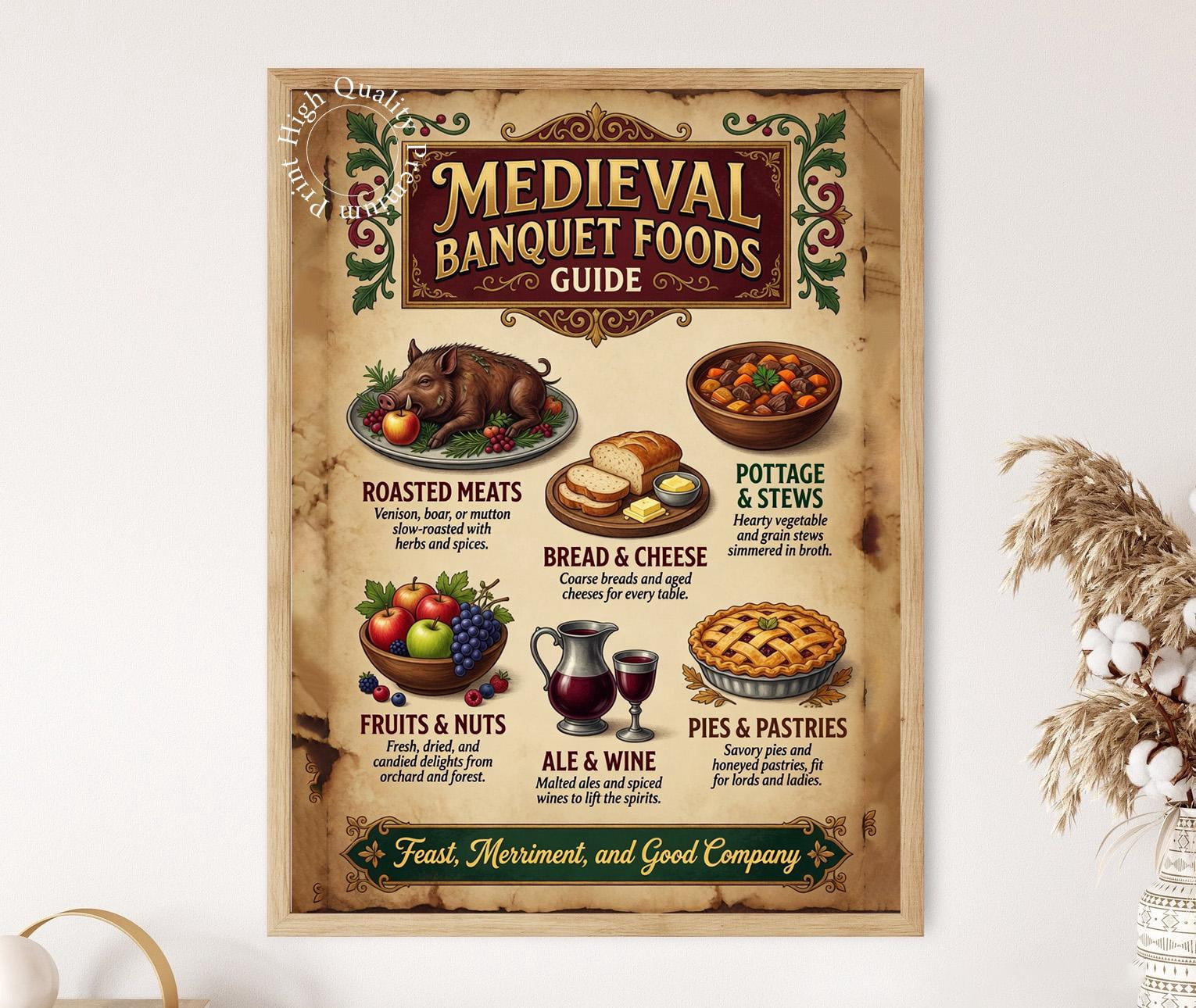 Medieval Banquet Foods Guide Royal Feast History Art Poster , Poster ...