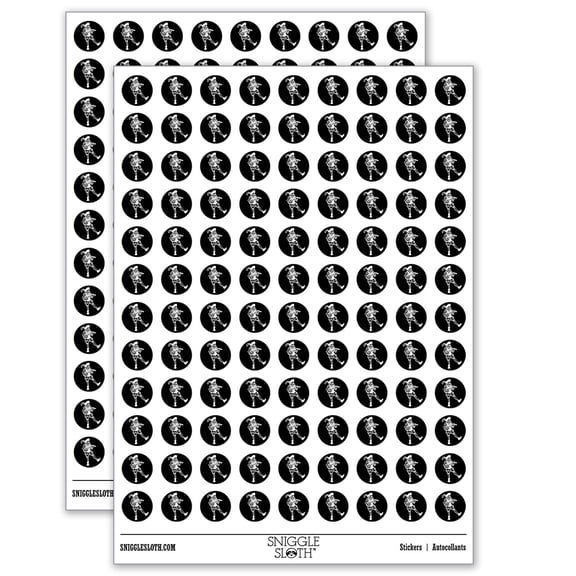 Medieval Bard Musician Singer With Lute 200+ Round Stickers - Matte Finish - 0.50" Size - Black