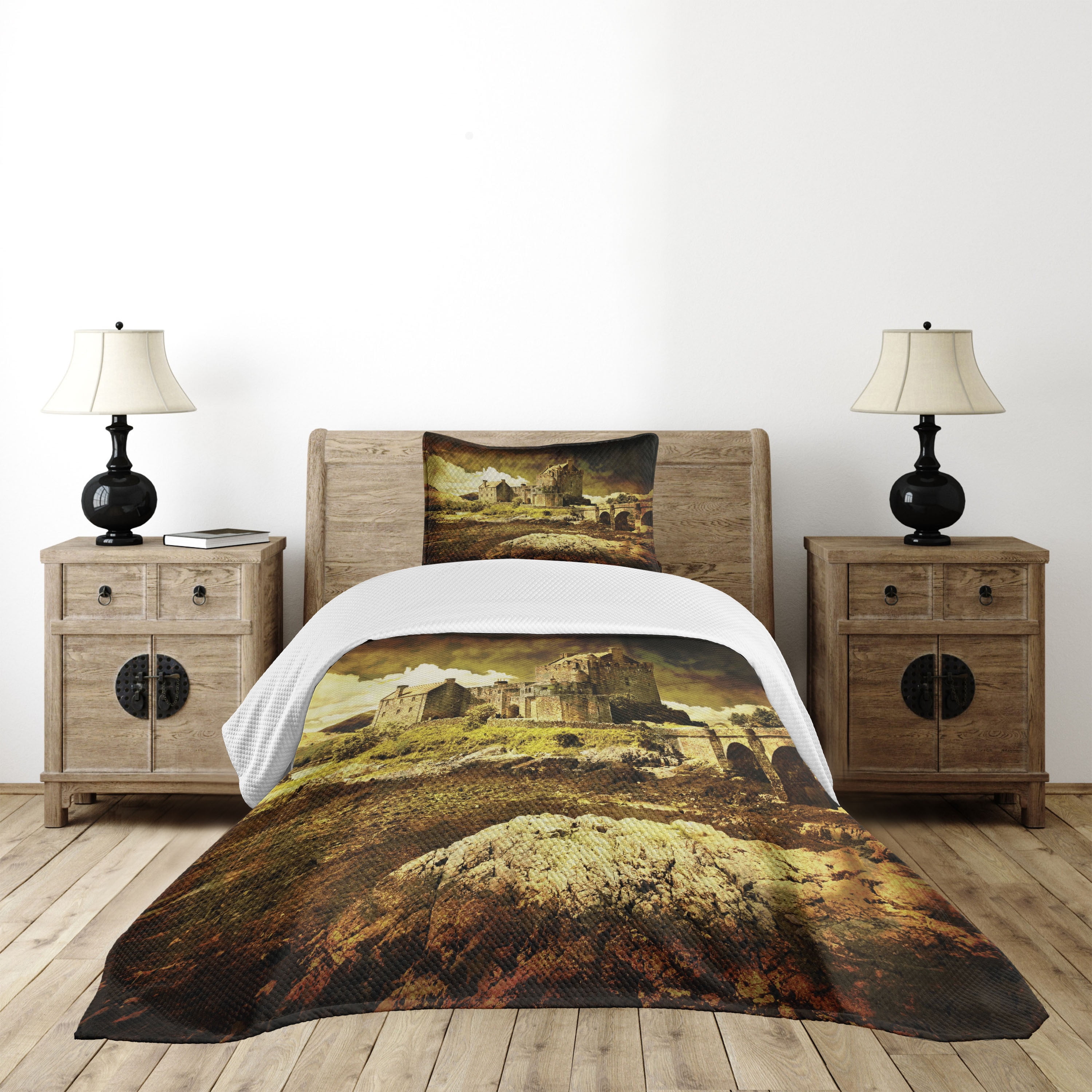 Medieval Bedspread Set Twin Size Old Scottish Castle Vintage