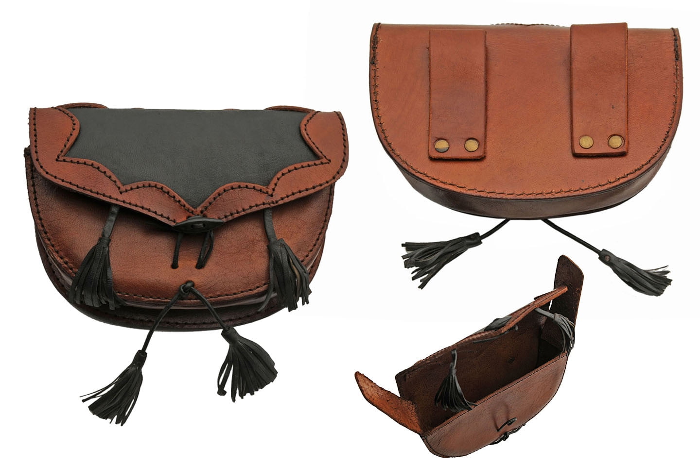 Medieval Belt Bag | Black Brown Real Leather Day Sporran Pouch