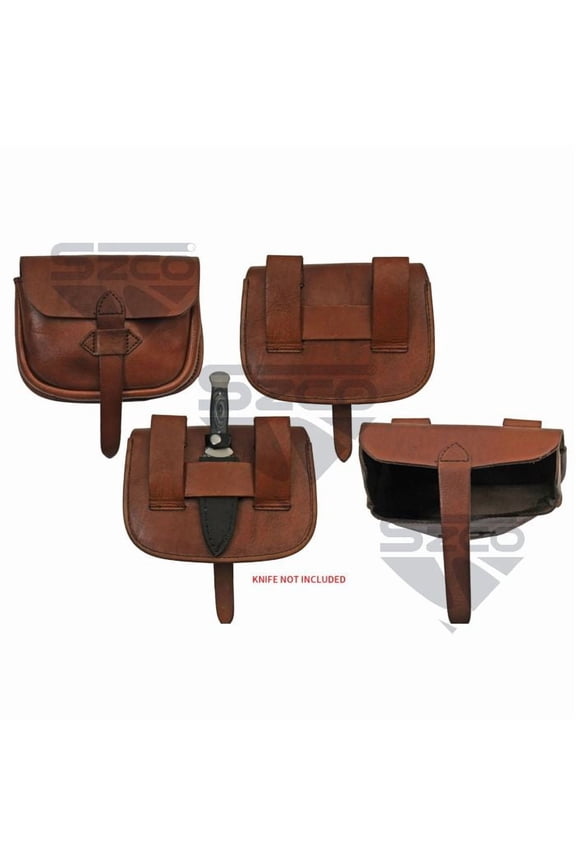 Medieval Knife Holder Bag 8"x6" Light Brown Leather Accessory Pouch with Belt Attachment for LARP & Cosplay