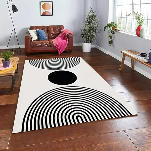 Medieval Black And White Lines Area Rug, Simple Geometry Non Slip Bedroom Rug, Noise Reduction Machine Washable Carpet For Indoor Living Room Office Decor Mat 2x3ft