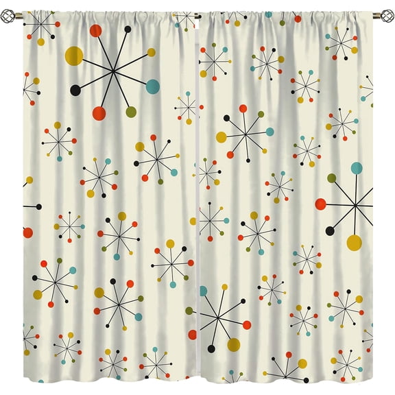 Medieval Blackout Curtains, 50s and 60s Medieval Geometric Abstract Retro Rod Pocket Window Decoration, Bedroom Living Room Kitchen Curtains52X84 Inch