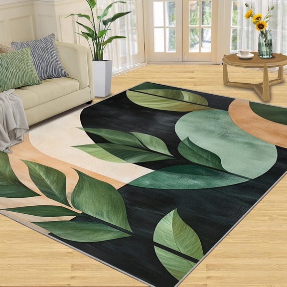 Medieval Boho Botanical Area Rugs, Beige Nordic Carpet, Washable Non Slip Low Pile Soft Rug for Living Room Bedroom Dining Room Home Office Decor Mat 2x3ft