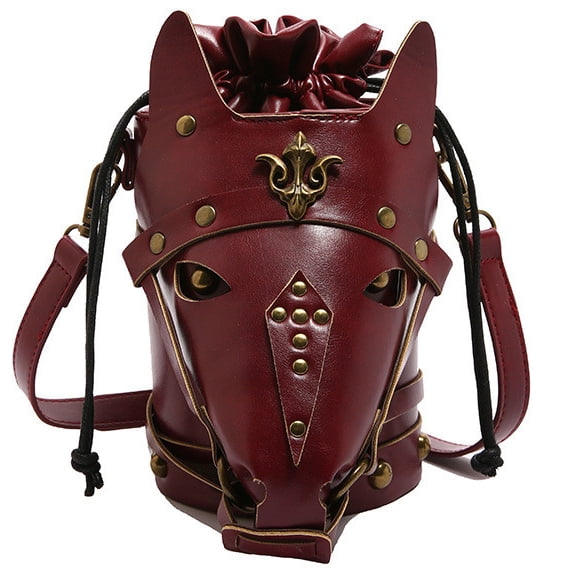 Medieval British Retro Horse Head Bucket Bag for Women, Creative Shaped Crossbody Bag - PU Leather Shoulder Bag with Metal Studs, Daily Casual Matching Trendy Unique Purse