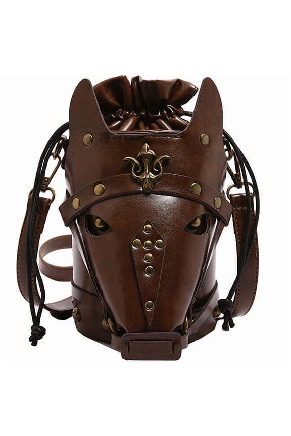 Medieval British Retro Horse Head Bucket Bag for Women, Creative Shaped Crossbody Bag - PU Leather Shoulder Bag with Metal Studs, Daily Casual Matching Trendy Unique Purse
