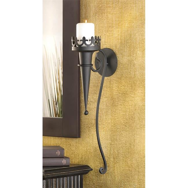 Black Iron Gothic Torch-Style Wall Candle Sconce
