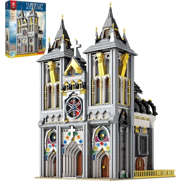 Medieval Castle Building Block Set with Light,Architectural Model Kit 66027,European Century Church,Construction Model for Adult and Teens Age of 14+,Home Decoration,3183 PCS