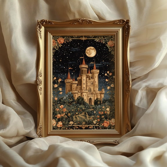 Medieval Castle Enchanted Night Tapestry Decor Wall Art Unframed Paper Print