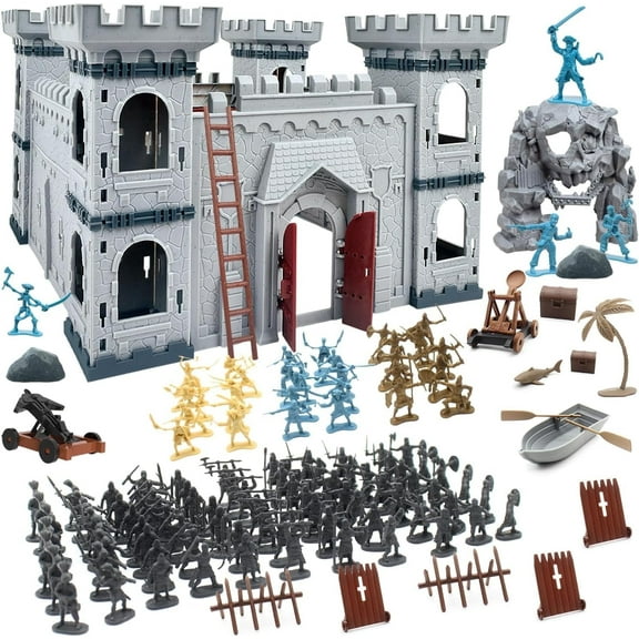 Medieval Castle Knight Toy Soldier Figures Army Men Toys, Castle Building Toy Piracy Knight Action Figurines with 20 Piracies, 12 Soldiers, 200 Mini Army Men