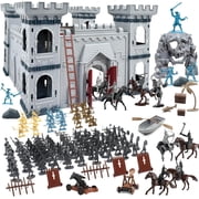 Plustopoy DIY Medieval Castle Playset, 250+ Pcs DIY Castle Building Playset with Knights & Horses  Army Men Action Figures Toys for Boys