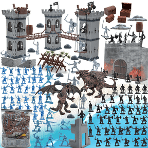 Plustopoy Medieval Castle Knight Toy Soldier Figures Army Men Toys, 1 Storage Bag,2 Dragons, 2 Bridges, 1 Map