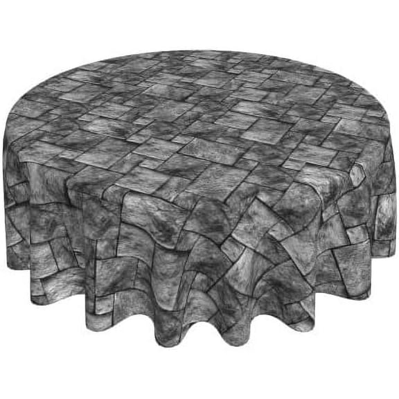 Medieval Castle Stone Wall Brick Rock Halloween Waterproof Picnic Patio Party Round Table Cloth Cover Decorations Fabric 60 Inch Circular Tablecloth For 20-47 Inch Home Dining Room Kitchen Decor