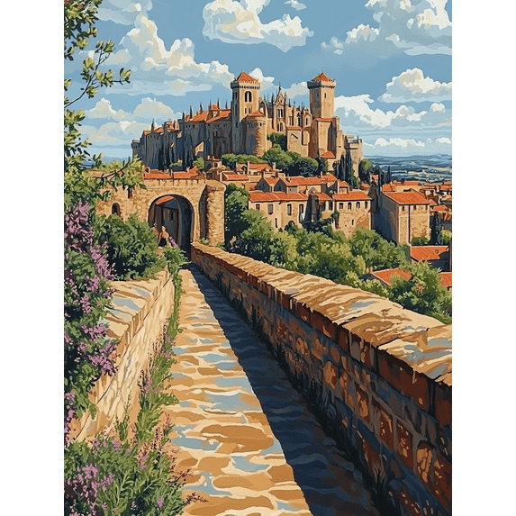 Medieval Castle Wall Pathway Canvas Painting,Suitable for Living Room,Office,Hallway,Study Room Decoration.