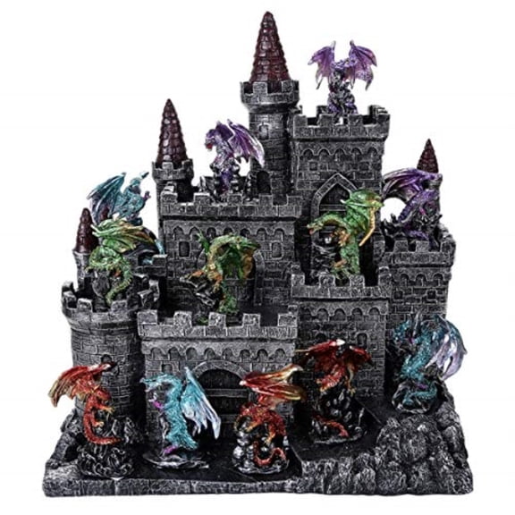 Medieval Castle with Miniature Dragon Figurines 12 Piece Set Mini Fantasy Decor