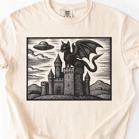 Medieval Cat Shirt, UFO Cat TShirt, Dragon Cat T Shirt, Fantasy Shirts, Vintage Inspired, Dark Art Shirt, Medieval Cats, Cat Dragon Shirt