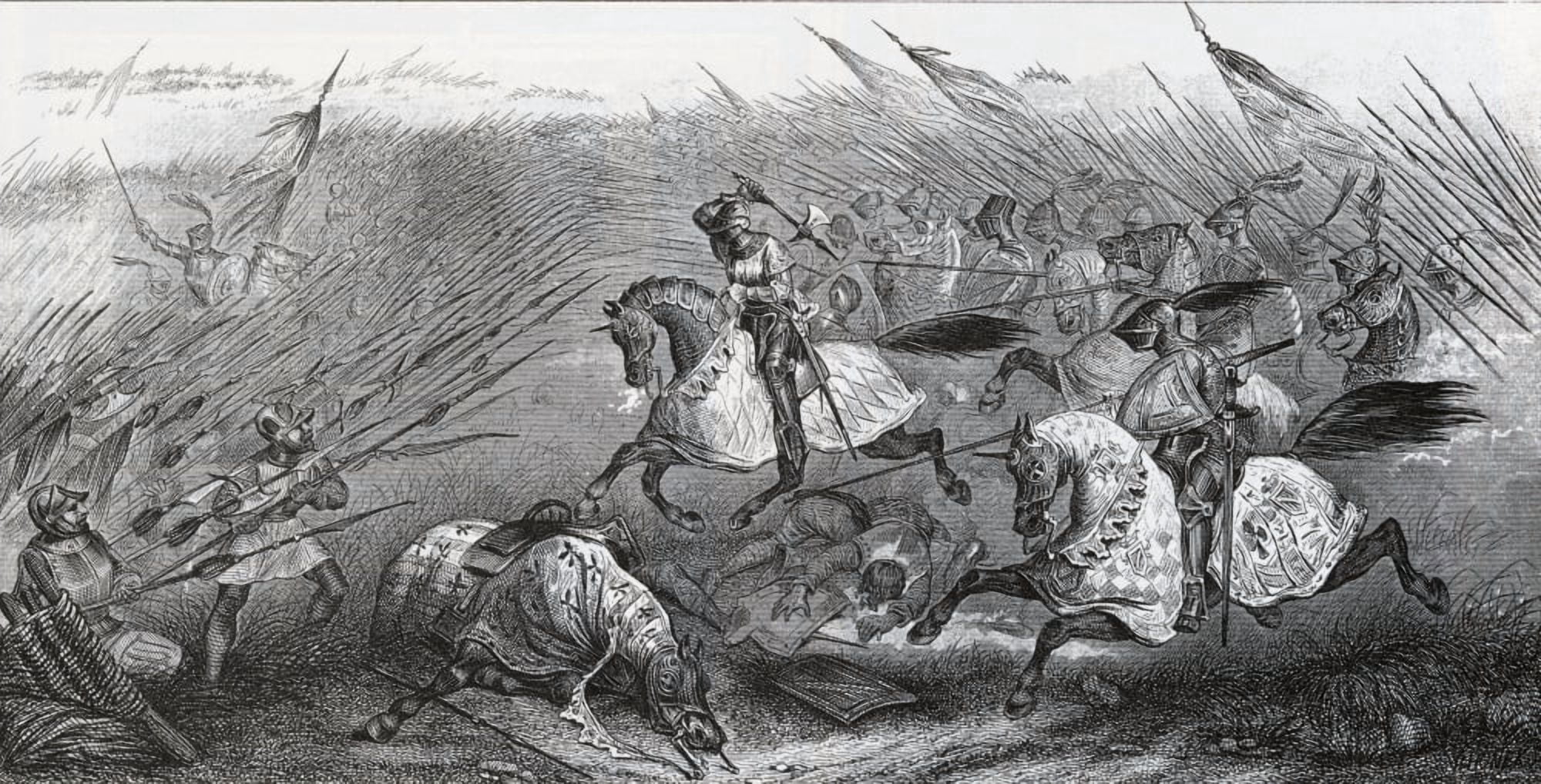 Medieval Cavalry Charging Against Infantry From A 19Th Century Engraving Canvas Art - Ken Welsh Design Pics (20 x 10)