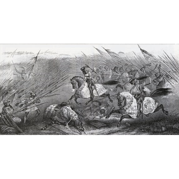 Medieval Cavalry Charging Against Infantry. From A 19Th Century Engraving. Poster Print (40 x 20)