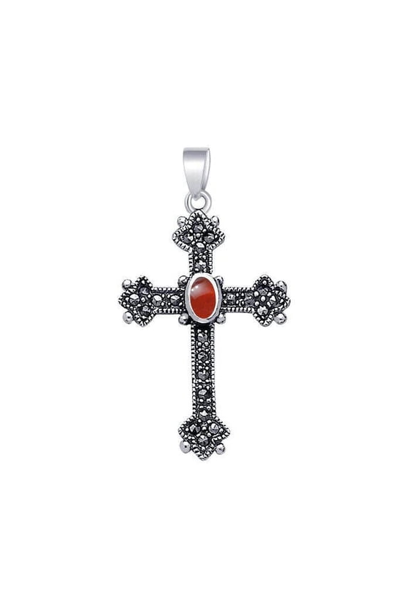 Medieval Celtic Marcasite Cross 925 Sterling Silver Pendant Religious Jewelry