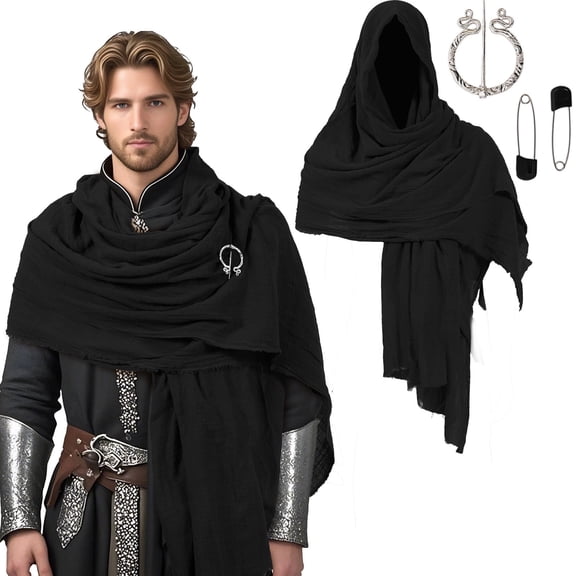 Medieval Cloak with Hood Men Renaissance Viking Cape Post Apocalyptic Dune Cloak for Adult