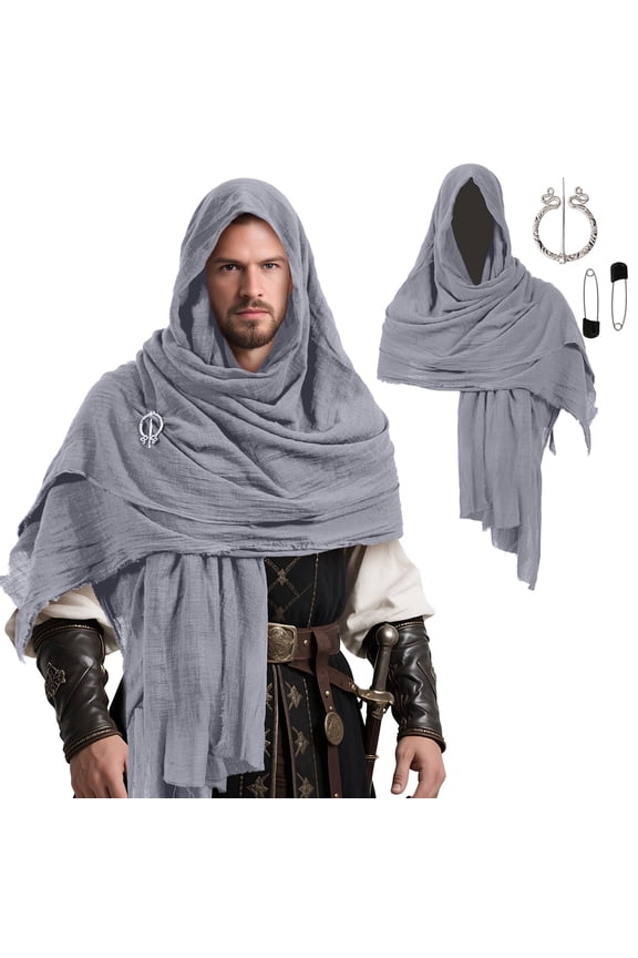 Medieval Cloak with Hood Men Renaissance Viking Cape Post Apocalyptic Dune Cloak for Adult