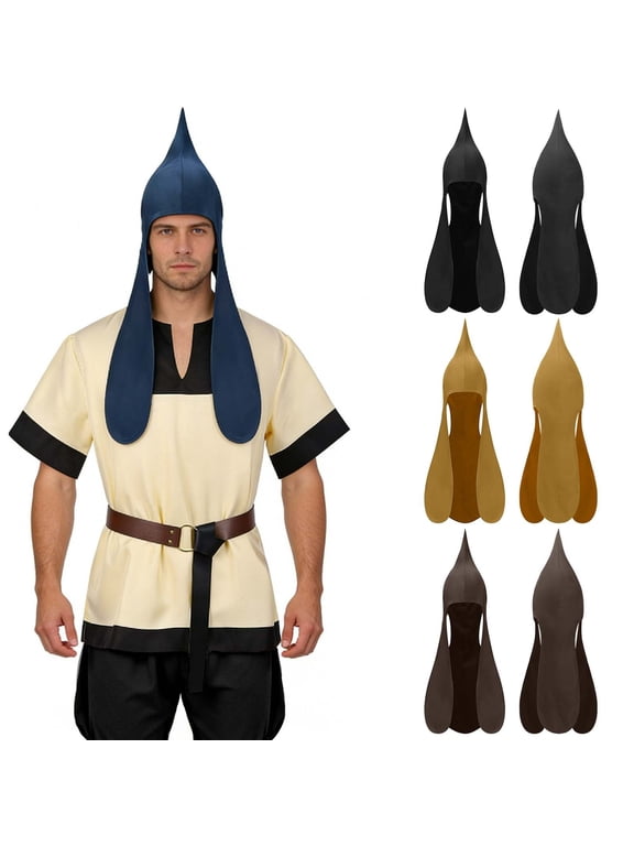 Medieval Coif Cap Thrace Hood Cowl with Ear Flaps Hat Headwear Victorian Mens Costume Accessories