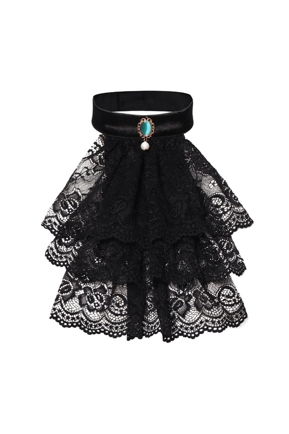 Medieval Colonial Jabot Necktie Victorian Ruffle Lace Crystal Neck Collar Detachable False Collar for Costume Parties