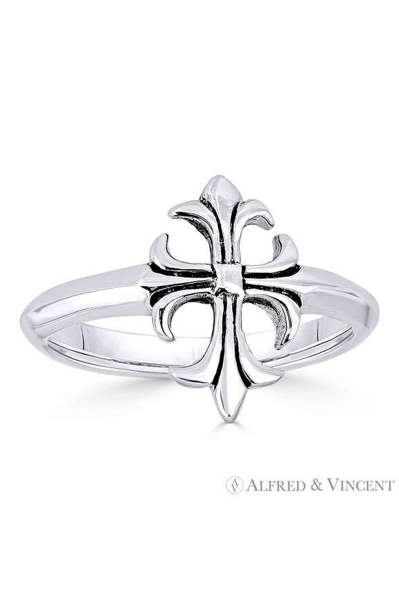 Medieval / Coptic Cross Charm Right-Hand Ring in Oxidized .925 Sterling Silver