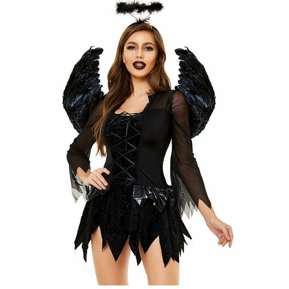 Medieval Costume For Women, Black Angel Adult Costume Dark Corset Dress 4 Pc Fallen Dress Short Square Neck Dress 1950 Women Dress Midi Shirt Dress Cocktail Dress