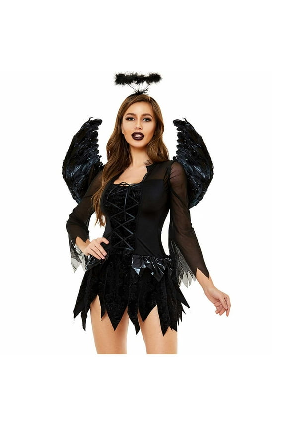 Medieval Costume For Women, Black Angel Adult Costume Dark Corset Dress 4 Pc Fallen Dress Short Square Neck Dress 1950 Women Dress Midi Shirt Dress Cocktail Dress