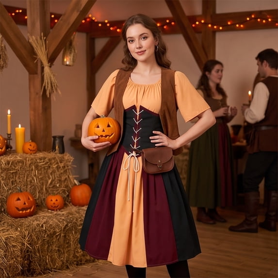 Medieval Costume Women, Renaissance Costume Women, Cosplay Dress, Women's Medieval Renaissance Costume Cosplay Over Dress Halloween Vampire Bride Costumes Dress for Women, Yellow M