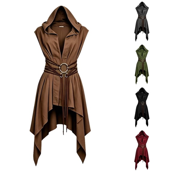 Medieval Costume Women Sleeveless Pirate Jacket with Belt Two Piece Set Halloween Cosplay Halloween Costumes for Women Adult