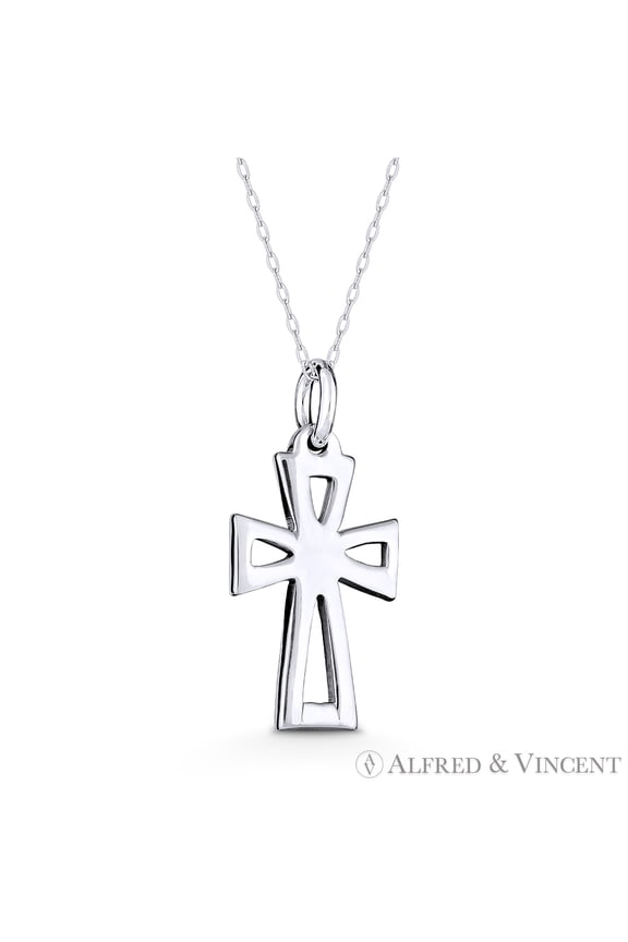 Medieval Cross Pattée / Formée Cutout Pendant w/ Chain Necklace in .925 Sterling Silver