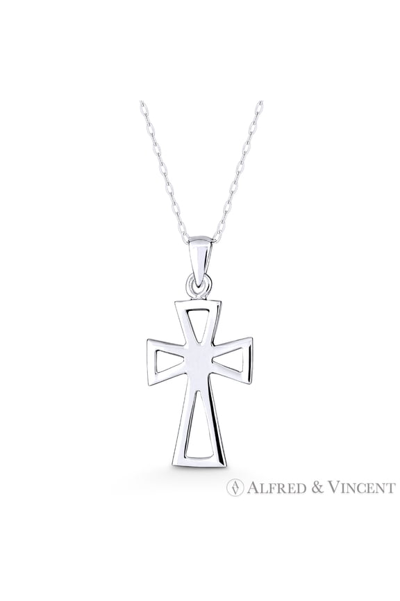 Medieval Cross Pattée / Formée Cutout Pendant w/ Chain Necklace in .925 Sterling Silver