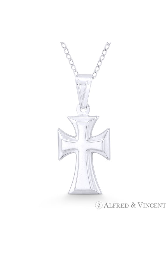 Medieval Cross Pattée / Formée Hollow Pendant w/ Chain Necklace in .925 Sterling Silver