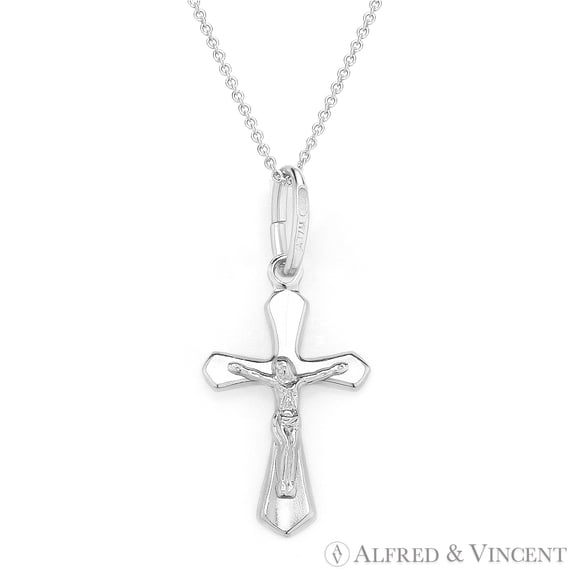 Medieval Cross Pendant & Chain Necklace in .925 Sterling Silver w/ Rhodium
