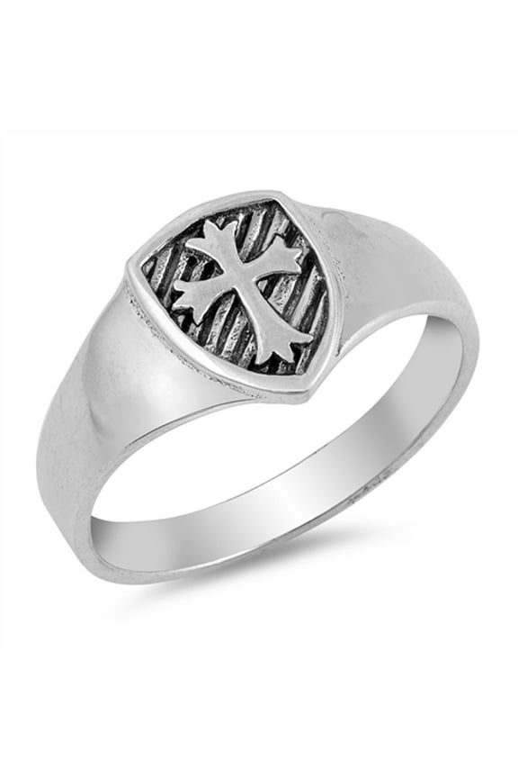 Medieval Cross Shield Coat of Arms Ring .925 Sterling Silver Band Jewelry Female Male Unisex Size 4