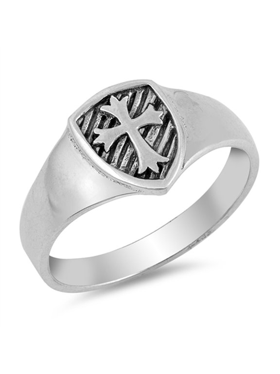 Medieval Cross Shield Coat of Arms Ring .925 Sterling Silver Band Jewelry Female Male Unisex Size 8