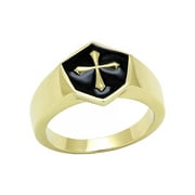 LA NY JEWELRY Medieval Cross in Black background Shield Shape Gold IP Stainless Steel Mens Ring - Size 9