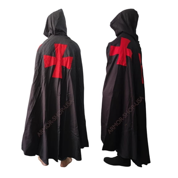 Medieval Crusader Cloak Hood Renaissance Hooded Cotton Cape Templar Halloween Costume