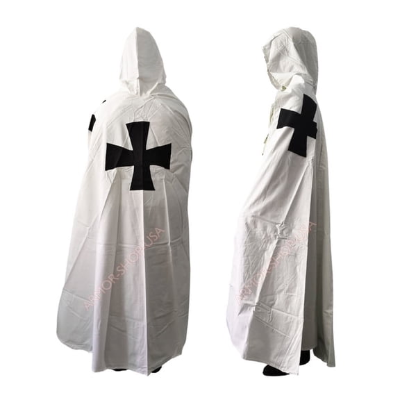 Medieval Crusader Cloak Hood Renaissance Hooded Cotton Cape Templar Halloween Costume